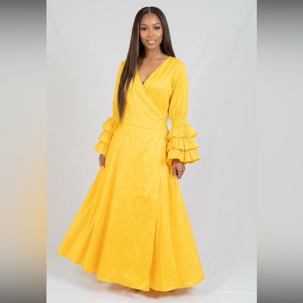 Radiant Ruffle-Sleeve Wrap Midi Dress — One Size Fits Most
